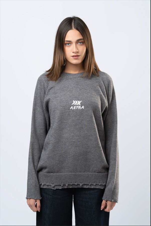 Double layered knitted sweater in grey