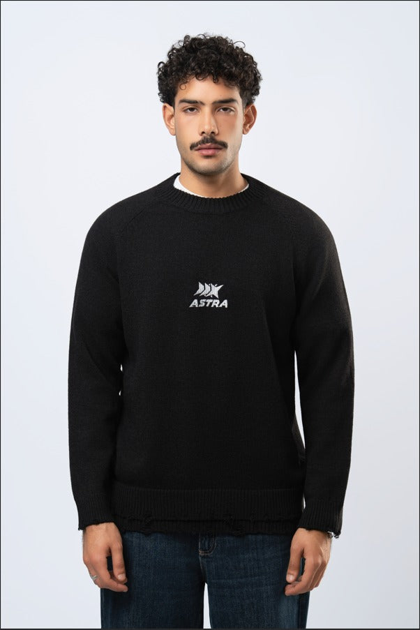 Double layered knitted sweater in black