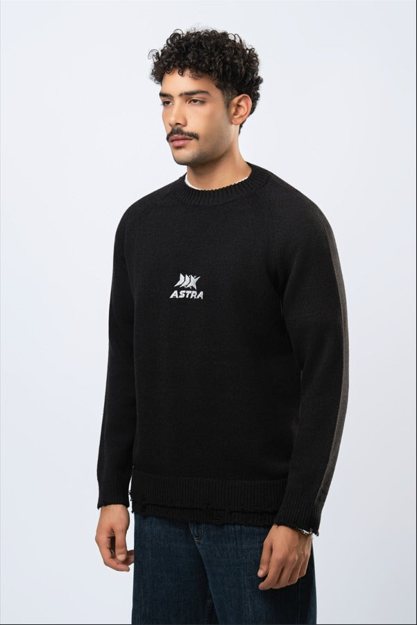 Double layered knitted sweater in black